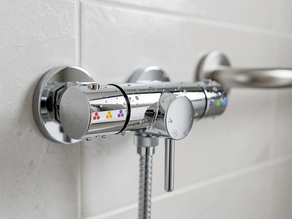 Mitigeur thermostatique anti-brûlure et barre d'appui en inox brossé